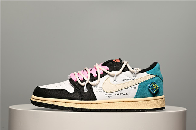 Women's Running Weapon Air Jordan 1 Low Black/White/Blue Shoes 0353